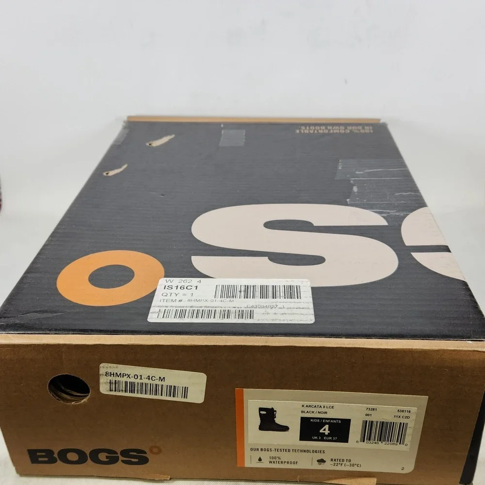 Bogs Arcata II LCE Snow Boots Kids Size 4 Black Waterproof Insulated Winter
